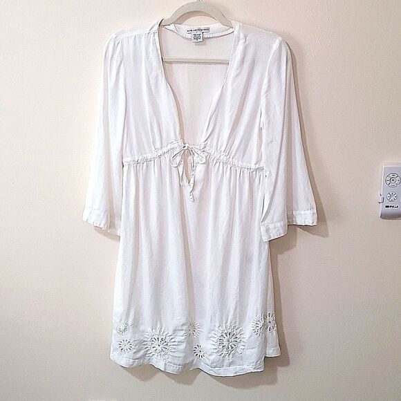 Diane Von Furstenberg white cutout 100% linen bathing suit coverup Size S - Picture 1 of 8